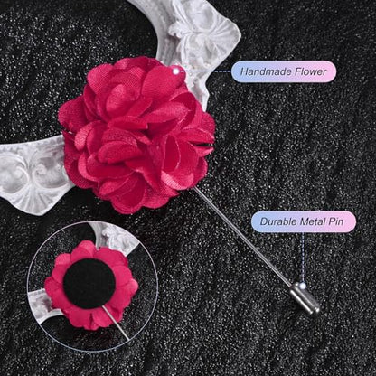 M METERXITY Flower Lapel Pins for Men, Boutonnieres Pin Camellia Flower Groom Boutonnieres for Wedding/Graduation - color: Rose Red