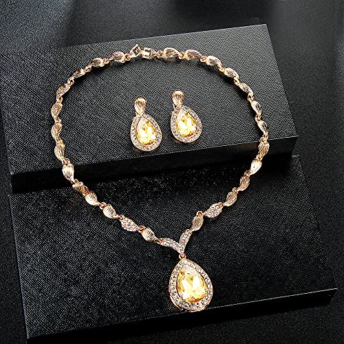 Womens Luxury Africa Dubai 18k Gold Plated Jewelry Sets Wedding Rhinestone Crystal Bib Statement Necklace Earrings Set for Brides Party Prom - color: Champagne