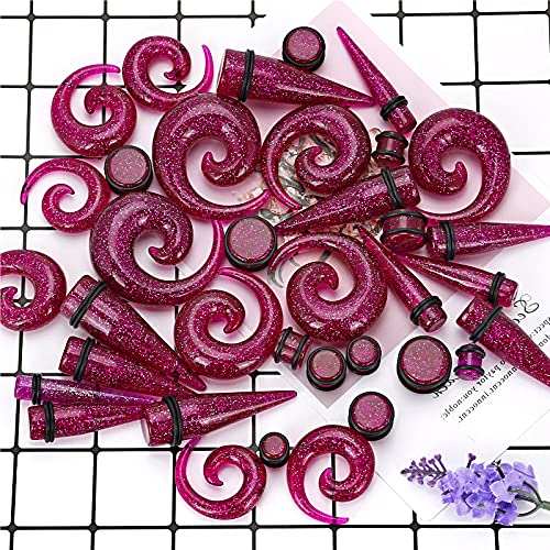 Qmcandy 00G-20mm Ear Stretching Kit 36PCS Big Gauge Taper Kit Large Acrylic Tunnel Plug Spiral Set - color: 36pcs, Glitter Purple