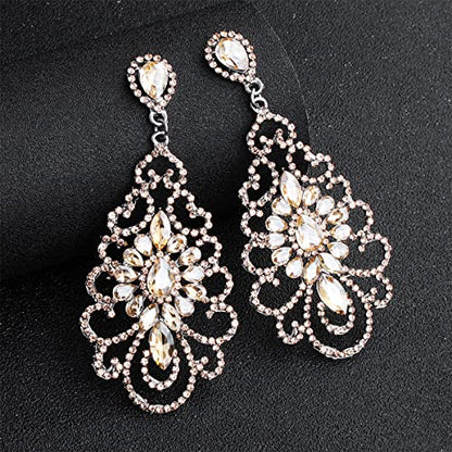 Wedding Teardrop Dangle Earrings Crystal Rhinestone Beaded Chandelier Earrings for Brides Gold - color: D-gold-4