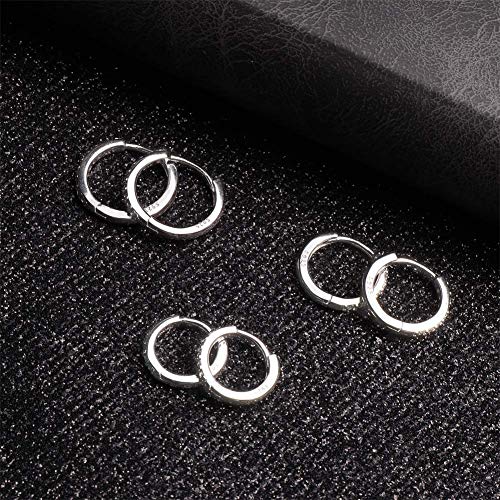 3 Pairs 925 Sterling Silver Small Hoop Earrings for Women Men | Cubic Zirconia, 14K White Gold Plated Huggie Hoop Earrings, Hypoallergenic - style: D-silver 6/8/10mm