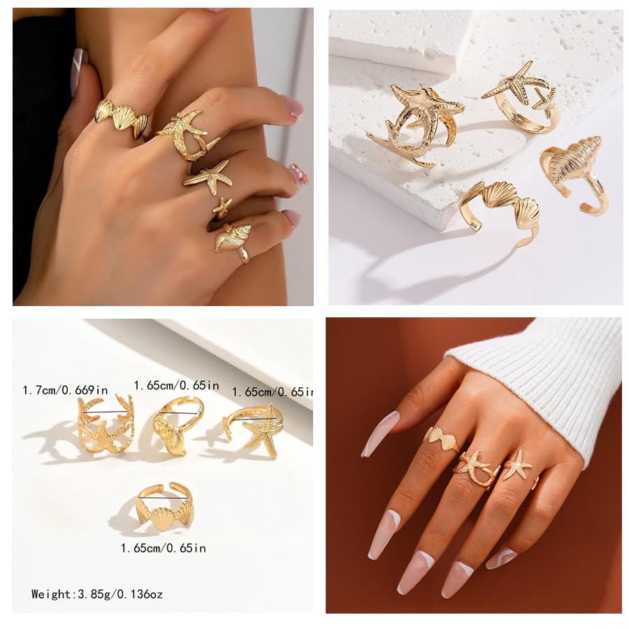 Seashell Starfish Jewelry Set for Women Ocean Vacation Accessories Layered Charm Necklace Bracelets Earrings Rings Anklet Summer Beach Jewelry Gifts - style: Style : Gold Ocean A
