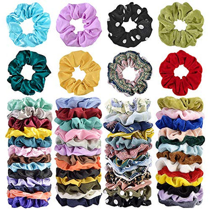 52 Pcs Velvet Hair Scrunchies Hair Bands for Women or Girls | Elastic Soft Ponytail Holder Hair Ties for Birthday, Party, Thanksgiving, Christmas - size: 1 Count (Pack of 52)