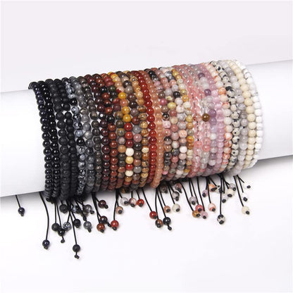 Handmade 4mm Tiny Beads Bracelet – Natural Healing Stone Beads for Yoga, Mala, and Bohemian Stacking – Stretch Bracelet for Men and Women (F)