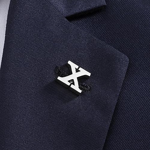 Initial Lapel Pin for Men Women, Brooch Pins for Men Suits, Metal Button Pins in 18K Gold and Silver Tone. - color: Silver-X