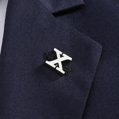 Initial Lapel Pin for Men Women, Brooch Pins for Men Suits, Metal Button Pins in 18K Gold and Silver Tone. - color: Silver-X