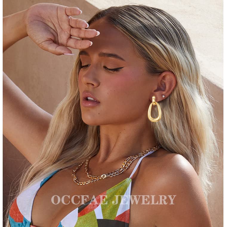 Gold Metal Clip On Earrings for Women Non Pierced Dangle Drop Earrings Multiple Styles - color: gold geometric