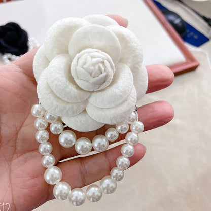 Elegant Camellia Flower Faux Pearl Brooch Pin,Bohemian Fabric Flower Brooch Pins Pearl Tassel for Women Teen Girls, Corsage Wedding Brooches Clothes Dress Coat Accessories Jewelry Gift