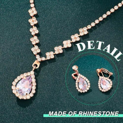 JAKAWIN Clip On Earrings and Necklace Set Silver Rhinestone Jewelry Sets - color: 4 Rose Gold