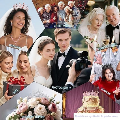 Kamirola Bridal Wedding Tiara Crown Jewelry Set for Women/Brides/Bridesmaids Crystal Jewelry Set for Wedding Prom Party Bridal Crystal Necklace Earrings Bracelet Set(TR60) - color: Gold