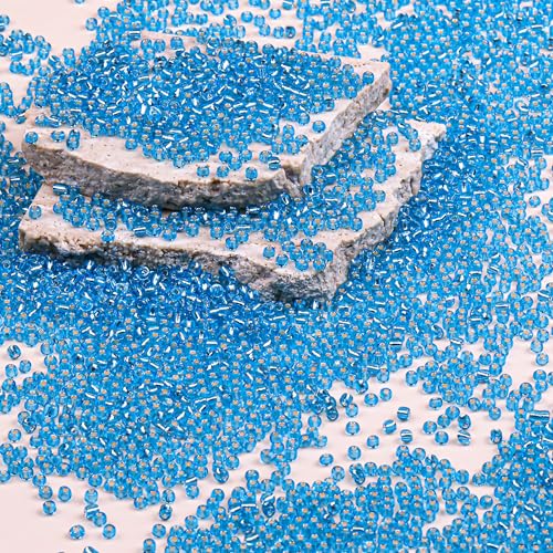 2mm Glass Seed Beads Bulk, Blue with Silver 12/0 Tiny Round Seed Bead, Small Mini Pony Craft Beads for Bracelet Necklace Wrist Jewelry Making Beading Weaving DIY Crafts Supplies - color: Blue with Silver