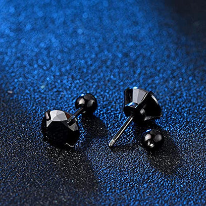 Stud Earrings Set 316L Stainless Steel Hypoallergenic Earrings for Women Men Earrings 3-7mm Cubic Zirconia Earrings Tragus Cartilage Helix Lobel Ear Studs 20G,Pack of 5 Pairs - color: C03:5Pairs(BLACK)