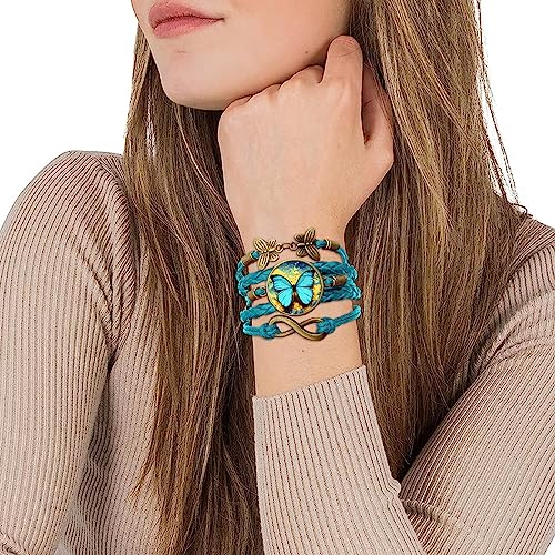 Boho Sunflower Gifts Sunflower Leather Bohemian Bracelet Birthday Gifts for Women Teens Granddaughter Wife Daughter Mom Friendship Bracelets for Her - color: Butterfly