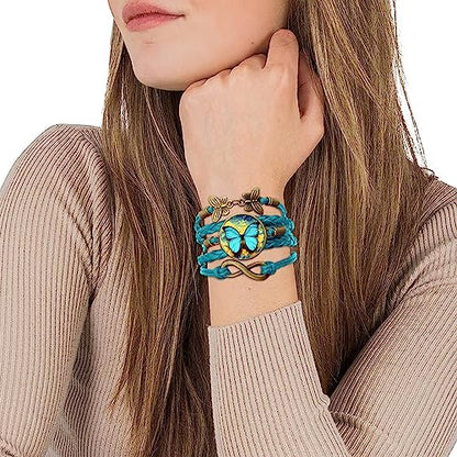 Boho Sunflower Gifts Sunflower Leather Bohemian Bracelet Birthday Gifts for Women Teens Granddaughter Wife Daughter Mom Friendship Bracelets for Her - color: Butterfly