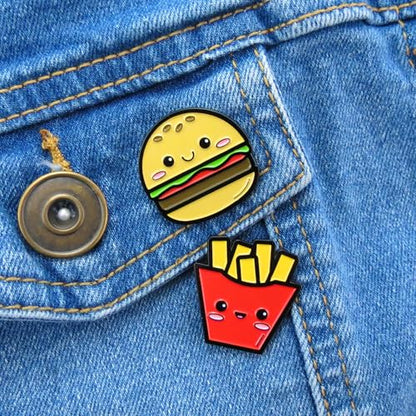 Enamel Pin Set (2 Pins Per Set) for Backpack, Bag, Lapel, Kawaii Button Collector - style: Burger & Fries