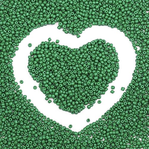 Legefo 4mm Glass Seed Beads Bulk, Green 6/0 Small Mini Pony Seed Beads, Tiny Round Craft Bead for Bracelet Necklace Wrist Jewelry Making Beading Weaving DIY Crafts Supplies, 1000pcs - color: Green