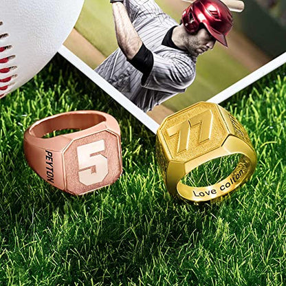 callie Custom Signet Ring - Engraved Text & Photo, Personalized Family Crest Coat Of Arms Rings, 925 Sterling Silver/Brass | Father's Day Jewelry Gifts for Men & Women - color: Number