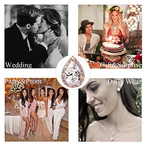 SWEETV Teardrop Bridal Wedding Earrings for Brides, Women | Elegant Pear shaped Cubic Zirconia Stud Earrings, Teardrop Bridal Jewelry, for Prom, Bridesmaid Gifts and Formal Wear - color: 1.Rose Gold