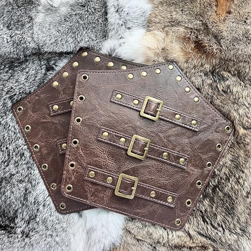 Medieval Leather Bracers Dragon Embossed Viking Leather Bracers Leather Arm Armer Cuff Leather Gauntlet Costumes Accessories - style: Buckles bracers for men-brown