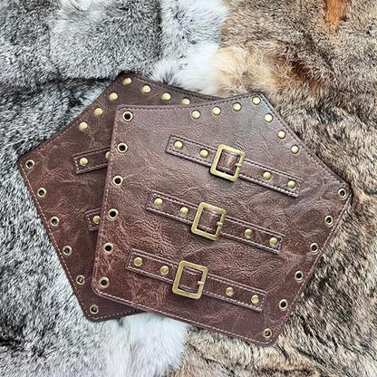 Medieval Leather Bracers Dragon Embossed Viking Leather Bracers Leather Arm Armer Cuff Leather Gauntlet Costumes Accessories - style: Buckles bracers for men-brown
