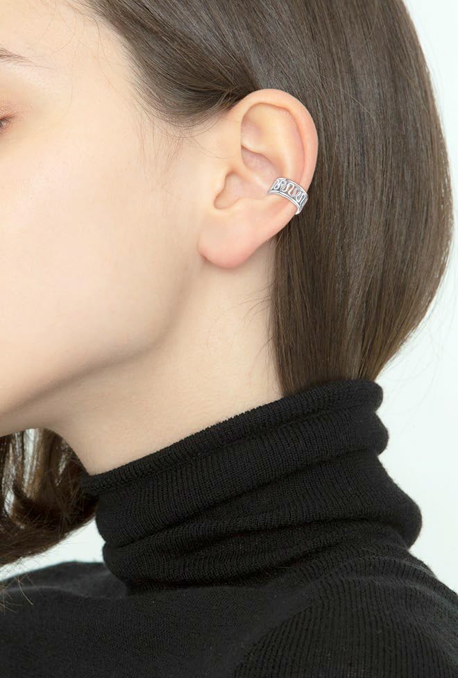JFORYOU Stainless Steel Ear Cuff Fake Helix Cartilage Clip On Wrap Earrings Fake Lip Ring Non-Piercing Adjustable Men Women - color: Style A-Silver color 2