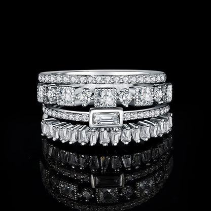 JewelryPalace Princess Emerald Cut CZ Stackable Wedding Ring Eternity Bands for Women, Cubic Zirconia 925 Sterling Silver 14k Yellow Rose Gold Plated Promise Ring for Her, 4pc Anniversary Ring Sets - color: R-1Pc-Princess Cut-Sterling Silver