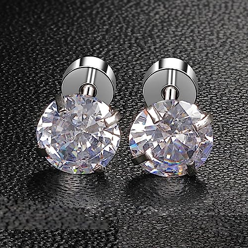VOLUKA Cubic Zirconia Stainless Steel Screw Flat Back Earring - Hypoallergenic Stud Earrings for Women & Men - 316L Titanium CZ Stud Earrings for Nickel-Free, Trendy & Elegant - color: 1 Pair- 6mm Flat Back -White