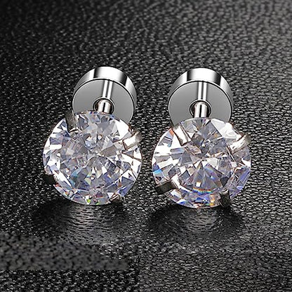 VOLUKA Cubic Zirconia Stainless Steel Screw Flat Back Earring - Hypoallergenic Stud Earrings for Women & Men - 316L Titanium CZ Stud Earrings for Nickel-Free, Trendy & Elegant - color: 1 Pair- 6mm Flat Back -White