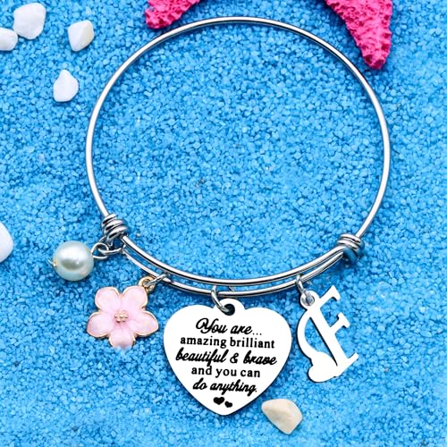 Aeora Inspirtional Bracelet Gift,Funny 26 Letter Initial A-Z Silver Heart Dangle Bangle For Women Lady Daughter Mom Sisters Friends Colleague Birthday Christmas Reminder Jewelry - color: F