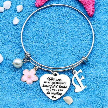 Aeora Inspirtional Bracelet Gift,Funny 26 Letter Initial A-Z Silver Heart Dangle Bangle For Women Lady Daughter Mom Sisters Friends Colleague Birthday Christmas Reminder Jewelry - color: F