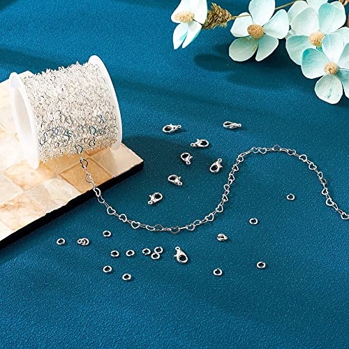 KISSITTY 16.4 Feet 18K Platinum Gold Plated Necklace Chains for Jewelry Making Heart Link Chain with Jump Rings Lobster Clasps for Women Bracelet Earring Making Repair 3.5mm Width