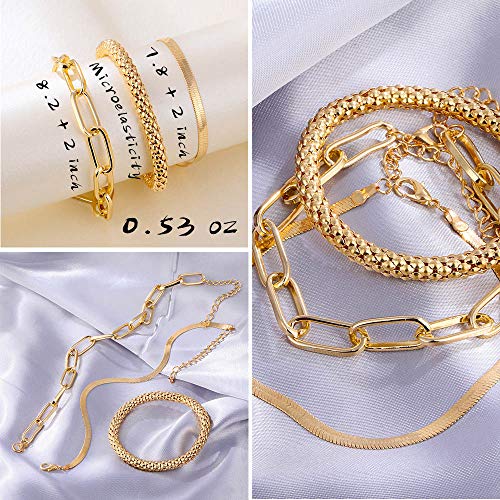 IFKM 6 PACK (24 PCS) Boho Gold Chain Bracelets Set for Women, 14K Gold Plated Multiple Layered Stackable Open Cuff Wrap Bangle Adjustable Link Italian Cuban Jewelry for Women Gift - style: 24 PCS Chains
