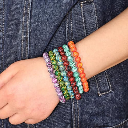 18Pcs Malachite Pattern Beaded Bracelets Set for Women Men, 8mm Round Beads Stretch Bracelets, 7.28 Inch Elastic Stackable Bracelets, Colorful Handmade Wristbands for Party Favors, Gifts, Daily Wear