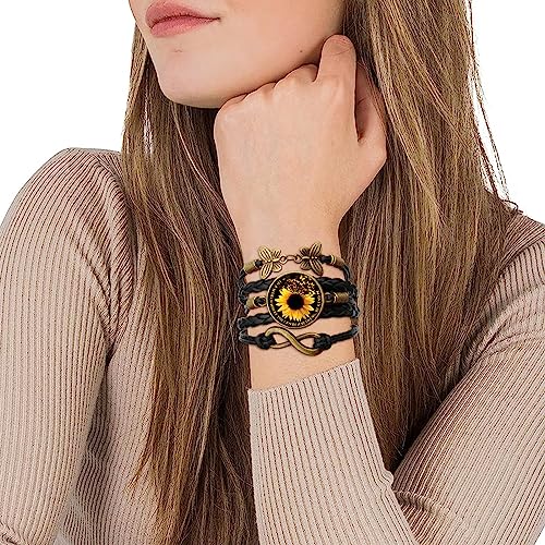 Boho Sunflower Gifts Sunflower Leather Bohemian Bracelet Birthday Gifts for Women Teens Granddaughter Wife Daughter Mom Friendship Bracelets for Her - color: Sunflower