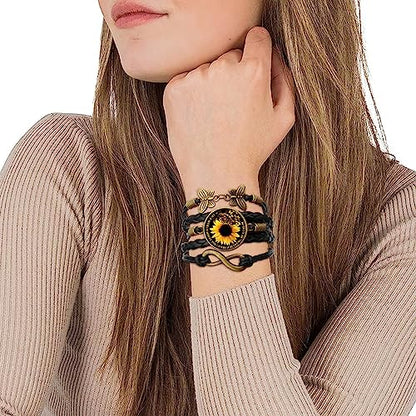 Boho Sunflower Gifts Sunflower Leather Bohemian Bracelet Birthday Gifts for Women Teens Granddaughter Wife Daughter Mom Friendship Bracelets for Her - color: Sunflower