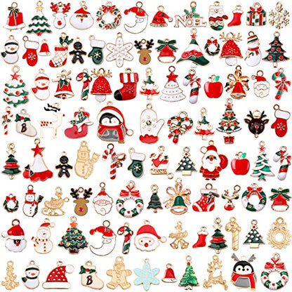 SANNIX 110Pcs Christmas Charms Gold Enamel Jewelry Making Charms Pendant | for DIY Xmas Bracelet, Necklace Earring Craft Supplies, Holiday Accessories - style: Christmas Charms