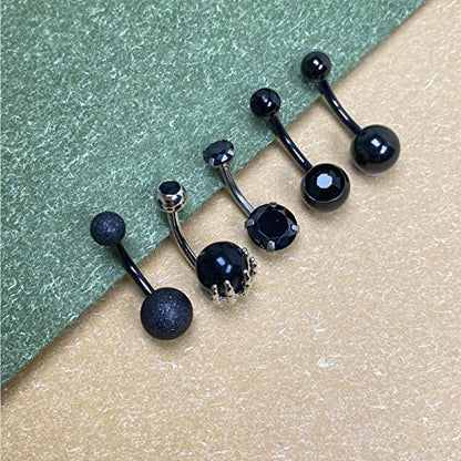 Belly Button Rings Stainless Steel 14G CZ Opal Navel Rings Barbells Women Girls Belly Piercing Jewelry - color: Black Color-Style E: 5 PCS-