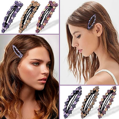 OIIKI 10pcs Rhinestone Snap Hair Clips for Women, 2 Styles