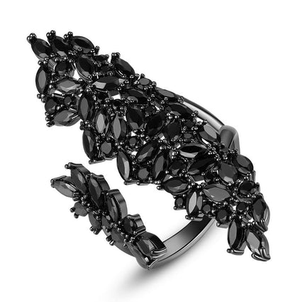 18K Gold Plated Rings for Women and Teen Girls Non Tarnish Cubic Zirconia Fidget Ring Butterfly/Snake/Mesh/Cross/Crown Knuckle Ring Open Adjustable Statement Stacking Chunky Rings - color: Black Magic
