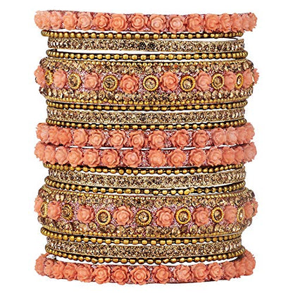 Aheli Ethnic Metal Bangles Chudha Set Stone Studded Bangle Set Indian Wedding Wear Fashion Jewelry Gift for Women Blue - color: Peach