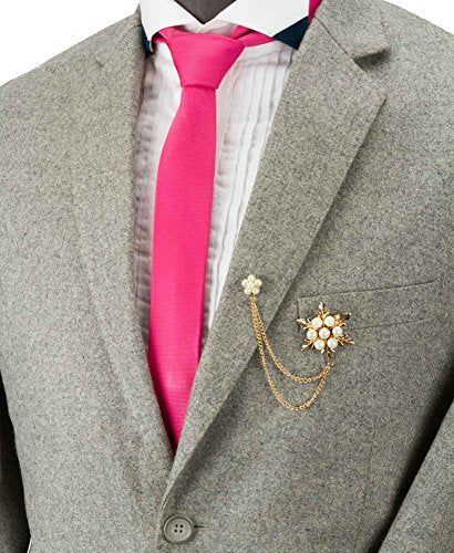 Knighthood Brooch Chain Pearl Star and Flower with Hanging Chain Brooch Lapel Pin Wedding Suit Coat for Women Men's Accessories