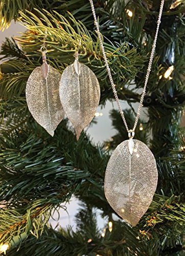 Filigree Long Leaf Pendant Dangle Necklace and Earring Jewelry Set | Beautiful Fashion Delicate Long Leaf Necklace Earrings For Women Trendy Boho - color: B-White Gold Jewelry Set