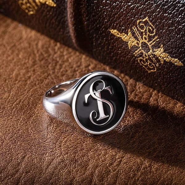 callie Custom Signet Ring - Engraved Text & Photo, Personalized Family Crest Coat Of Arms Rings, 925 Sterling Silver/Brass | Father's Day Jewelry Gifts for Men & Women - color: Initial-1