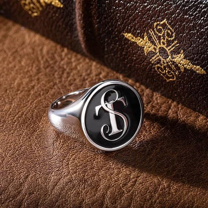 callie Custom Signet Ring - Engraved Text & Photo, Personalized Family Crest Coat Of Arms Rings, 925 Sterling Silver/Brass | Father's Day Jewelry Gifts for Men & Women - color: Initial-1