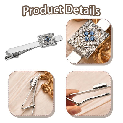 Tuxedo Studs Rhinestone Tie Clip for Men French Cuff Links Tie Bar Clip Suit Shirt Accessories for Men Wedding Business Crystal Cufflinks Necktie Clips - color: Silver-B