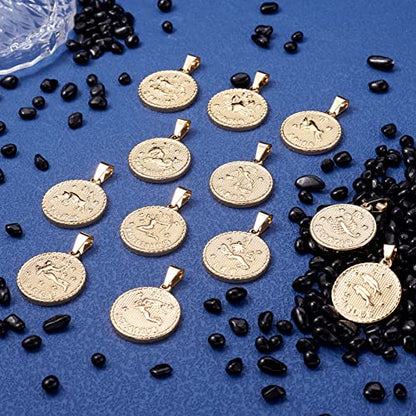 Mega Pet 12pcs Stainless Steel Twelve Constellation Zodiac Sign Pendants Charms Golden Flat Round Horoscope Jewelry Charms for Bracelets Necklaces Jewerly Making - size: 29x25x3.2mm#Twelve Constellation