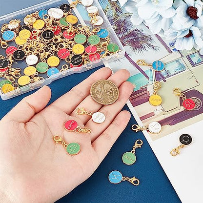 PH PandaHall 72pcs 12 Constellations Pendants, Enamel Constellation Charms with Lobster Claw Clasps Crochet Stitch Markers Zodiac Sign Pendants for Necklace Earrings Keychains Weaving Sewing