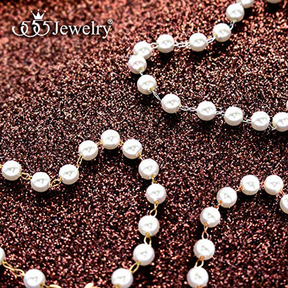 555Jewelry Extendable Pearls Beaded Charm Bracelet for Women & Ladies 7.5 Inch - color: Gold