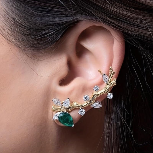 Exquisite Zirconia Tree Branch Climber Studs for Women Party Banquet Fashion Earrings Jewelry - color: gold