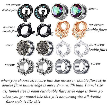 TIANCI FBYJS Stainless Steel Zircon Ear Tunnels Earrings Guages Piercing Plugs Stretcher Gauges for Women Men - style: 6mm=2g